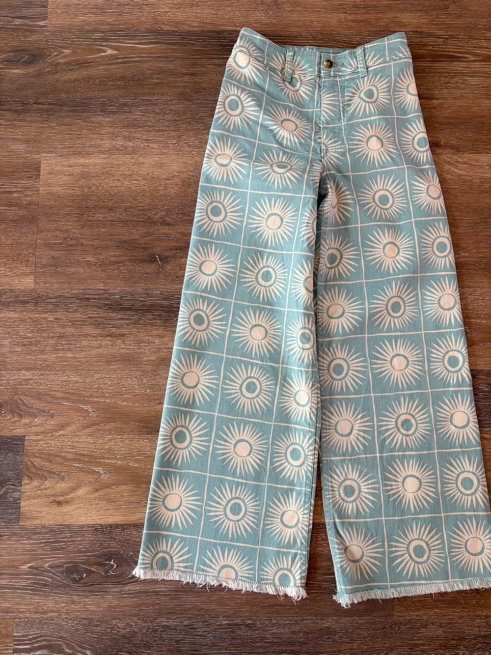 NWOT  Billabong Free fall Print Wide Leg Twill Pants in misty blue size 26 - Picture 5 of 11